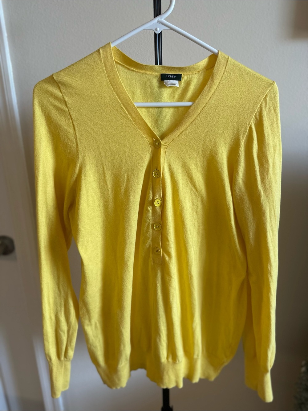 J. Crew 100% Cotton Sunny Yellow V-Neck Button Pullover - Picture 6 of 10